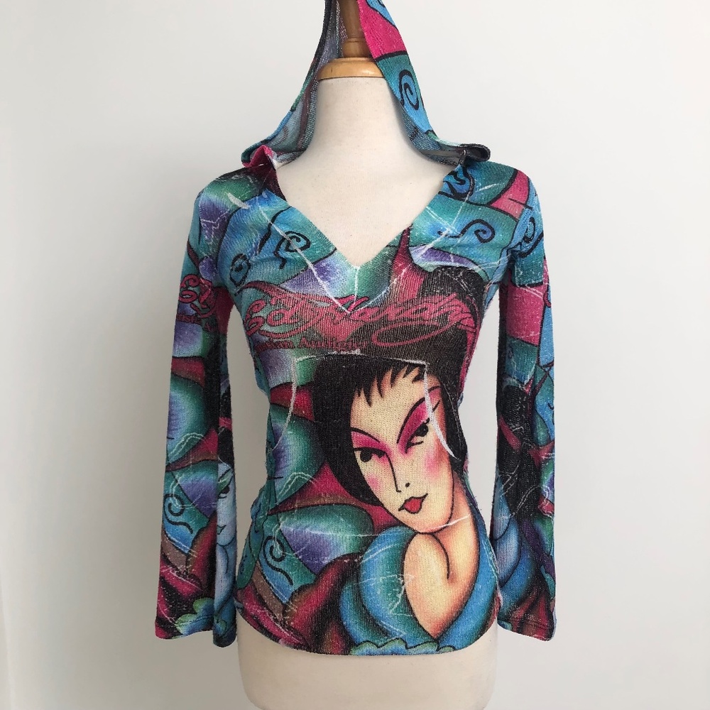 Y2K Ed Hardy knit hoodie